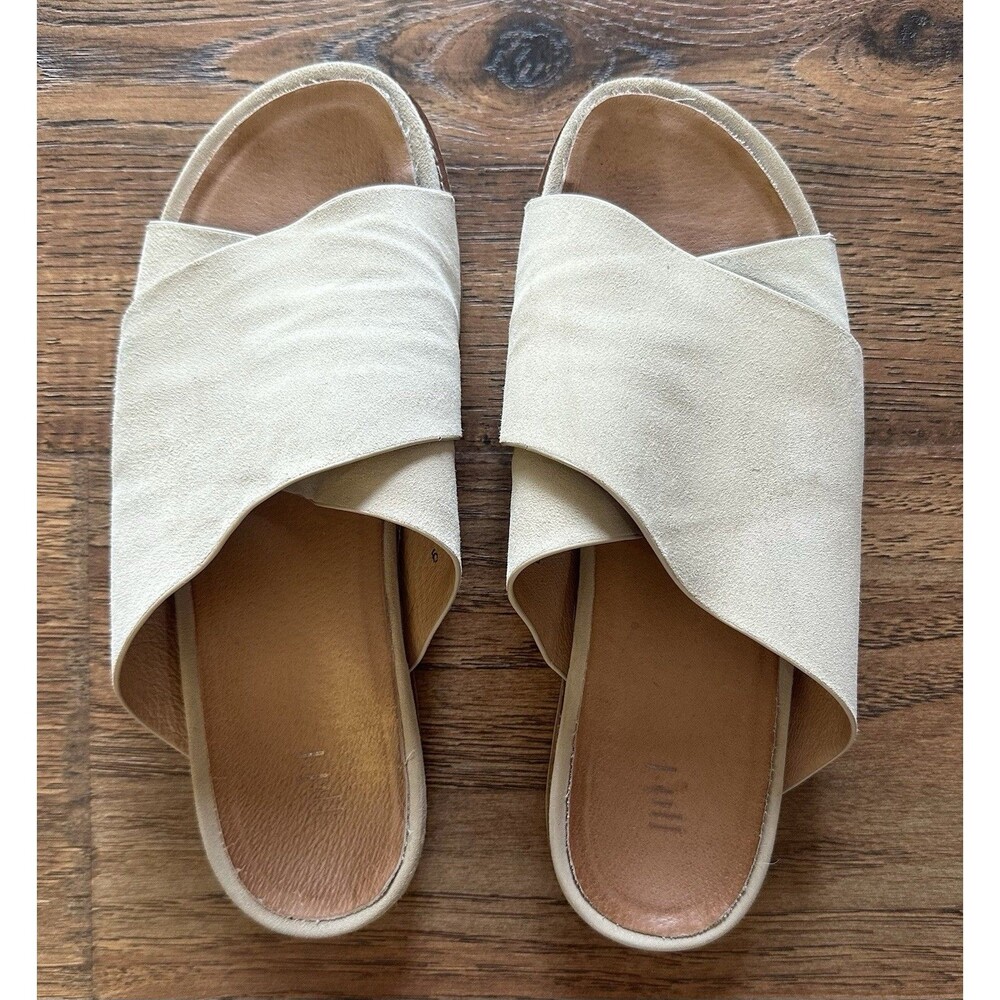 J Jill Billie Crossband Slide Sandals Carbon Beige Leather Comfort Size 9